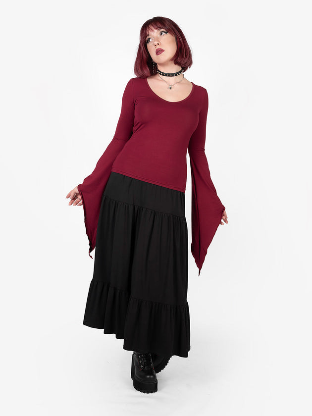 Burgundy Wisteria Bell Sleeve Top