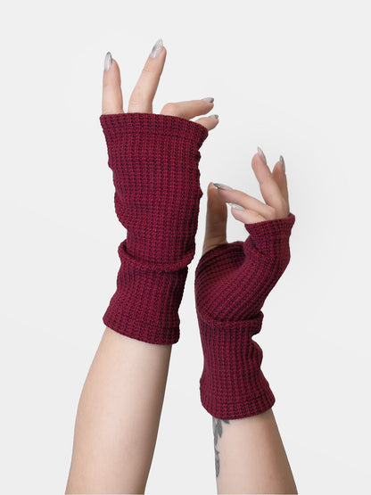 Burgundy Knitted Mittens