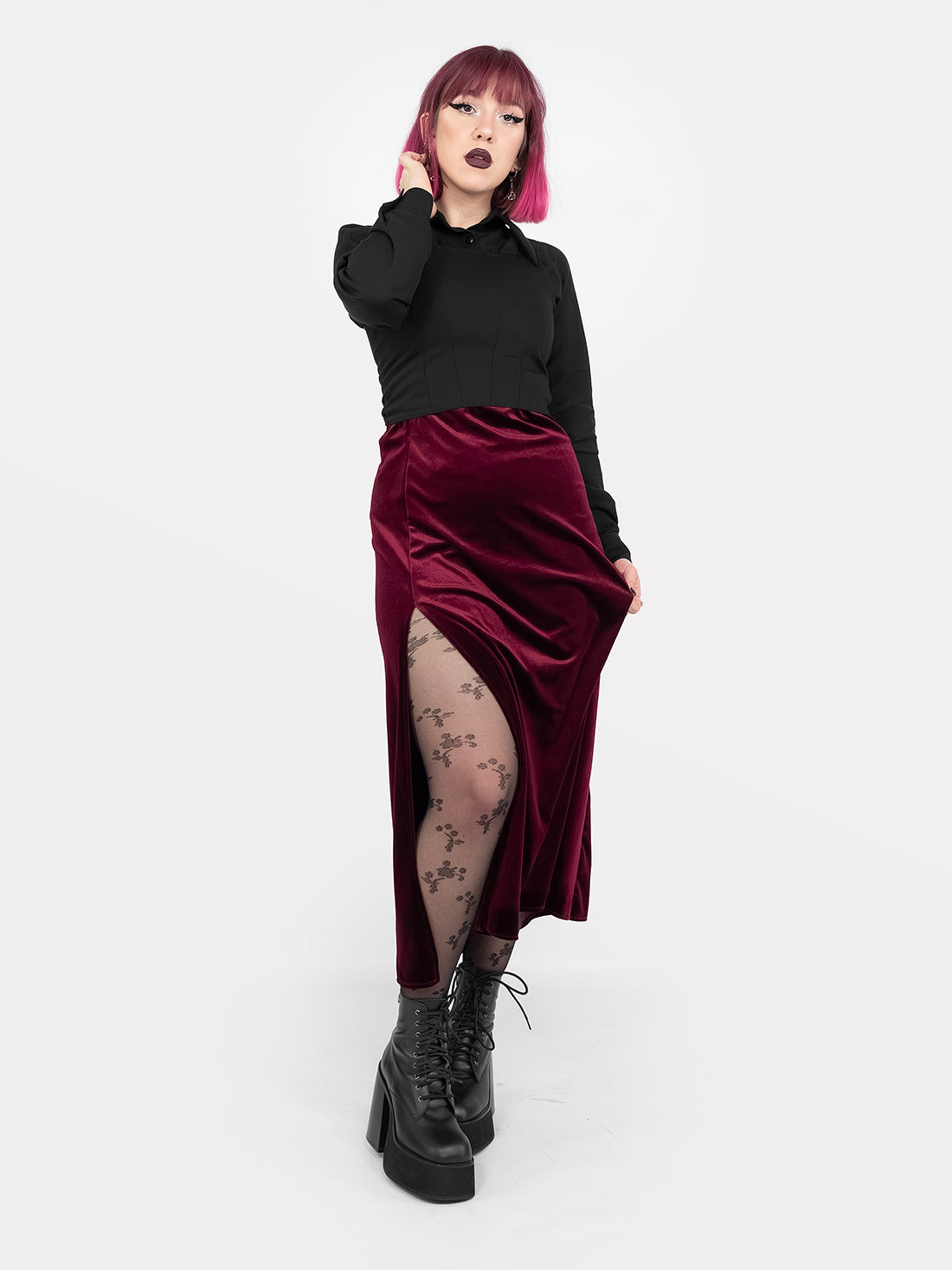 Hestia Velvet Burgundy Midaxi Skirt