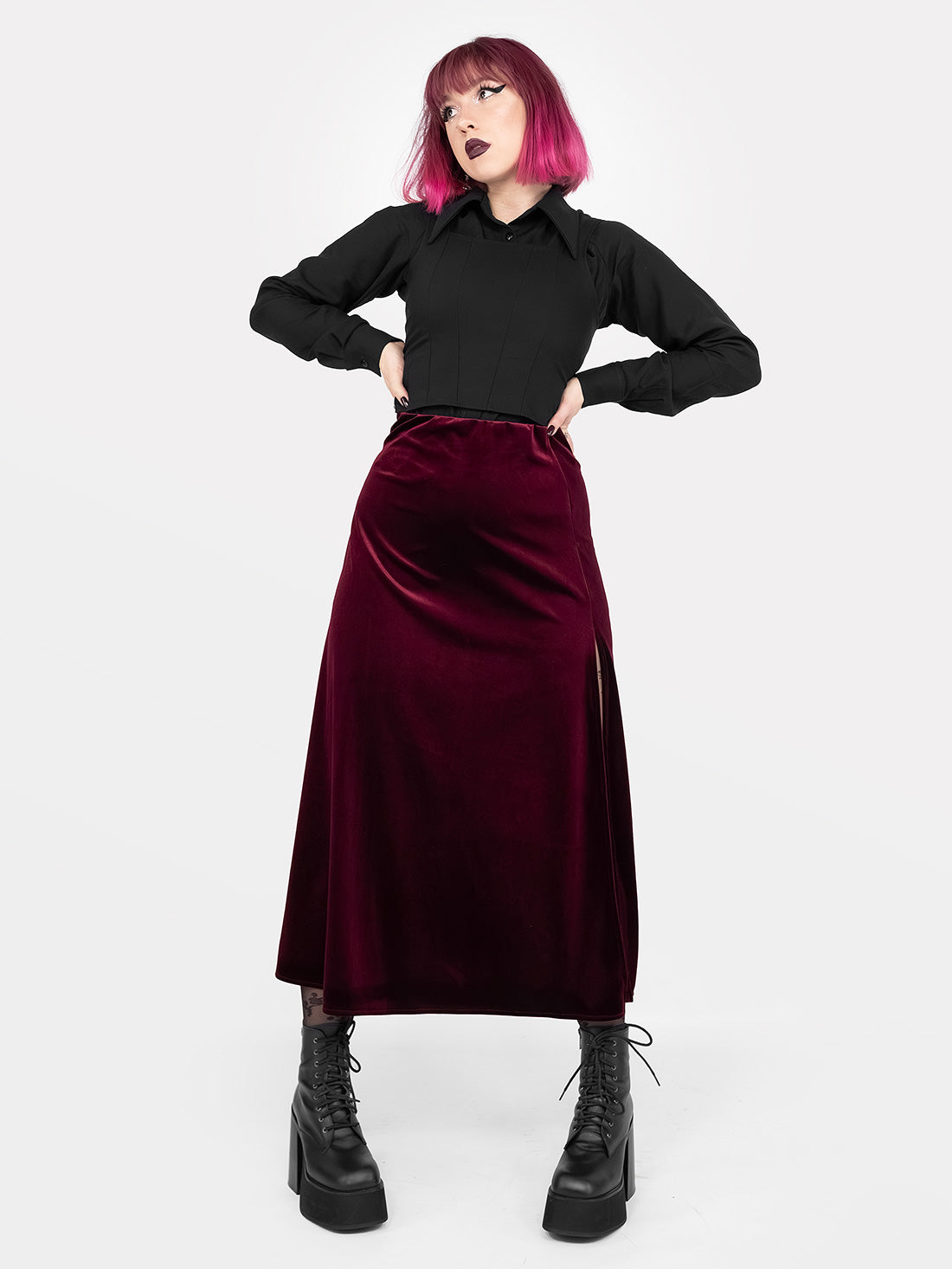 Hestia Velvet Burgundy Midaxi Skirt