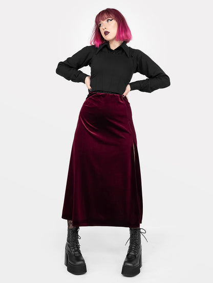 Hestia Velvet Burgundy Midaxi Skirt