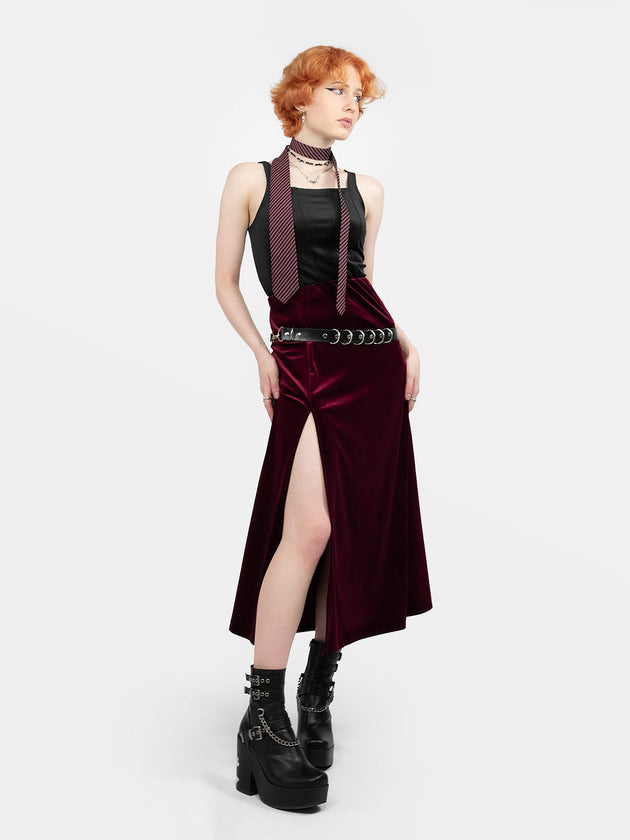 Hestia Velvet Burgundy Midaxi Skirt