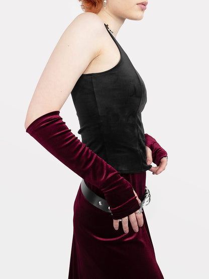 Burgundy Velvet Mittens