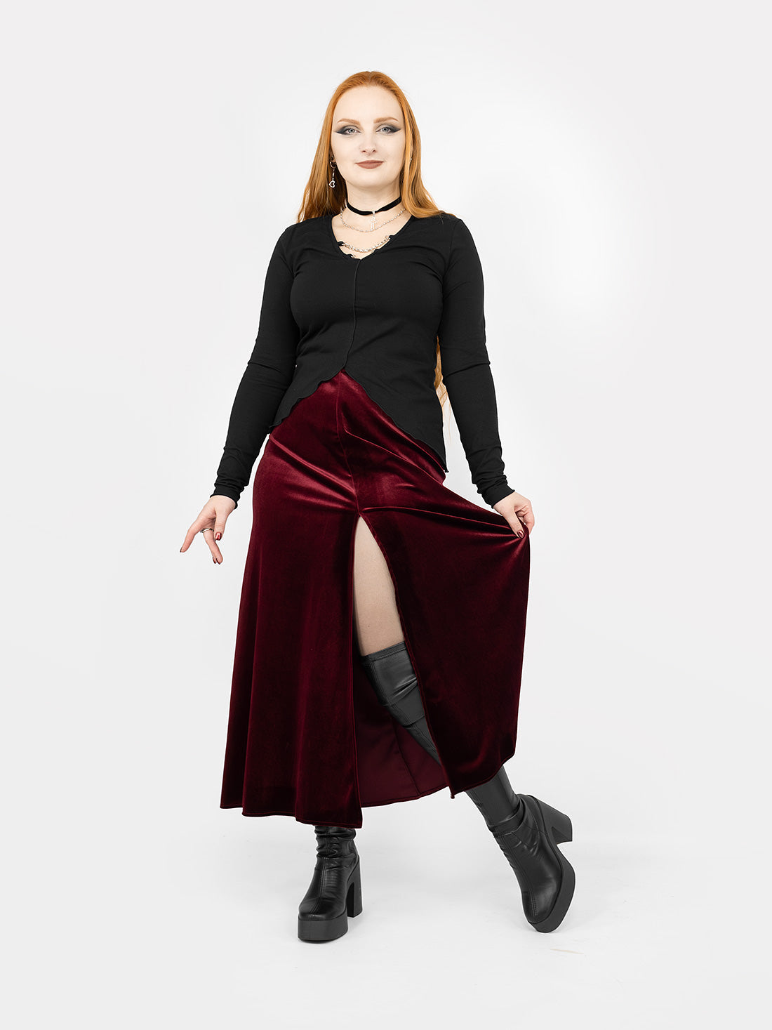 Hestia Velvet Burgundy Midaxi Skirt