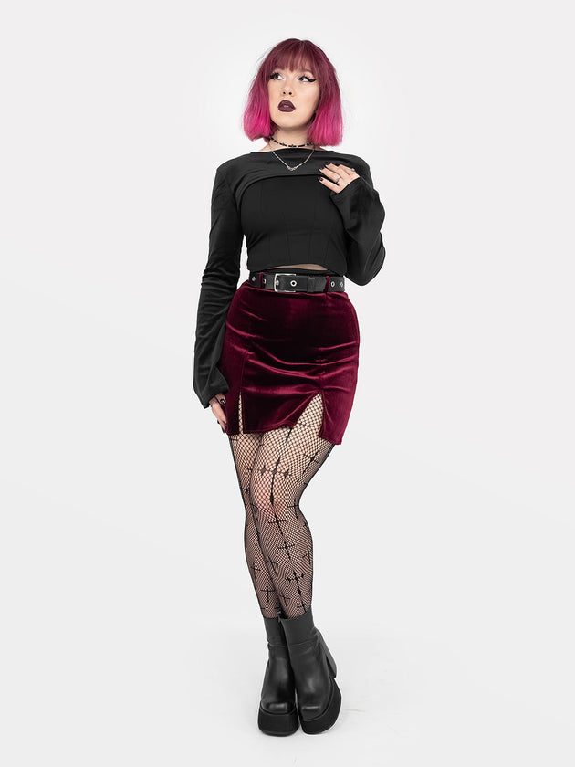 Agony Burgundy Velvet Mini Skirt