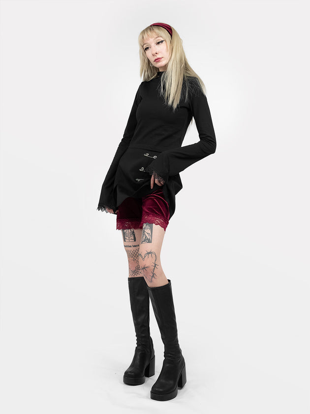 Surreal Burgundy Velvet Shorts with Lace