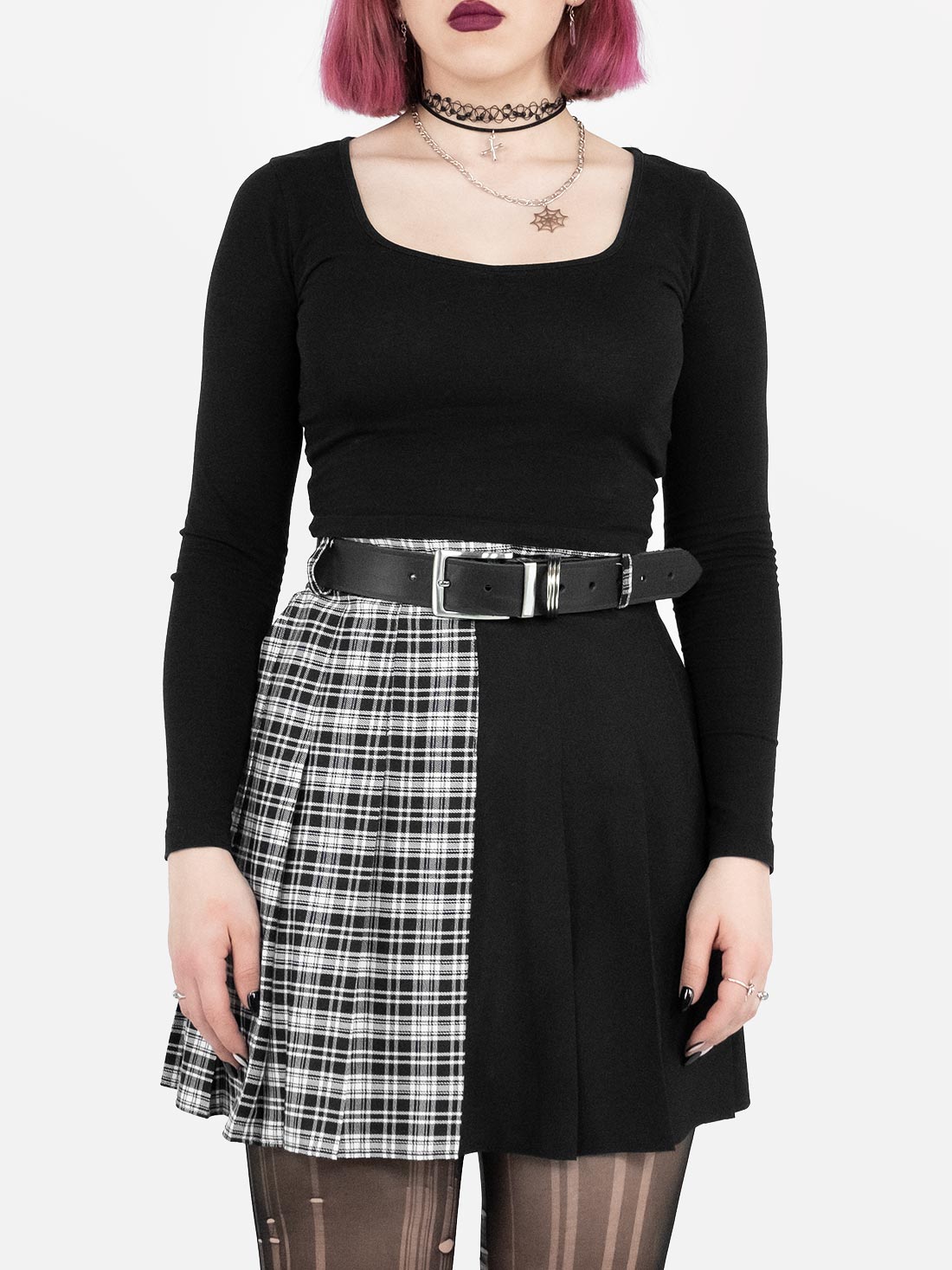 Contrast Plaid Tennis Skirt