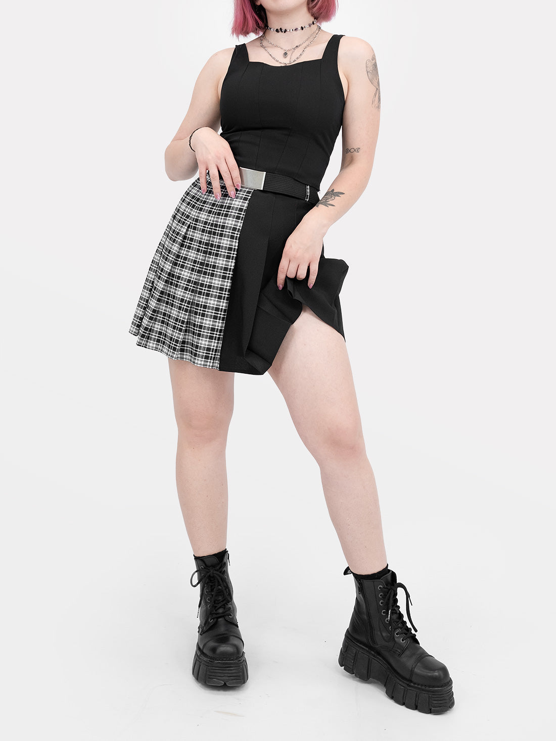 Contrast Plaid Tennis Skirt