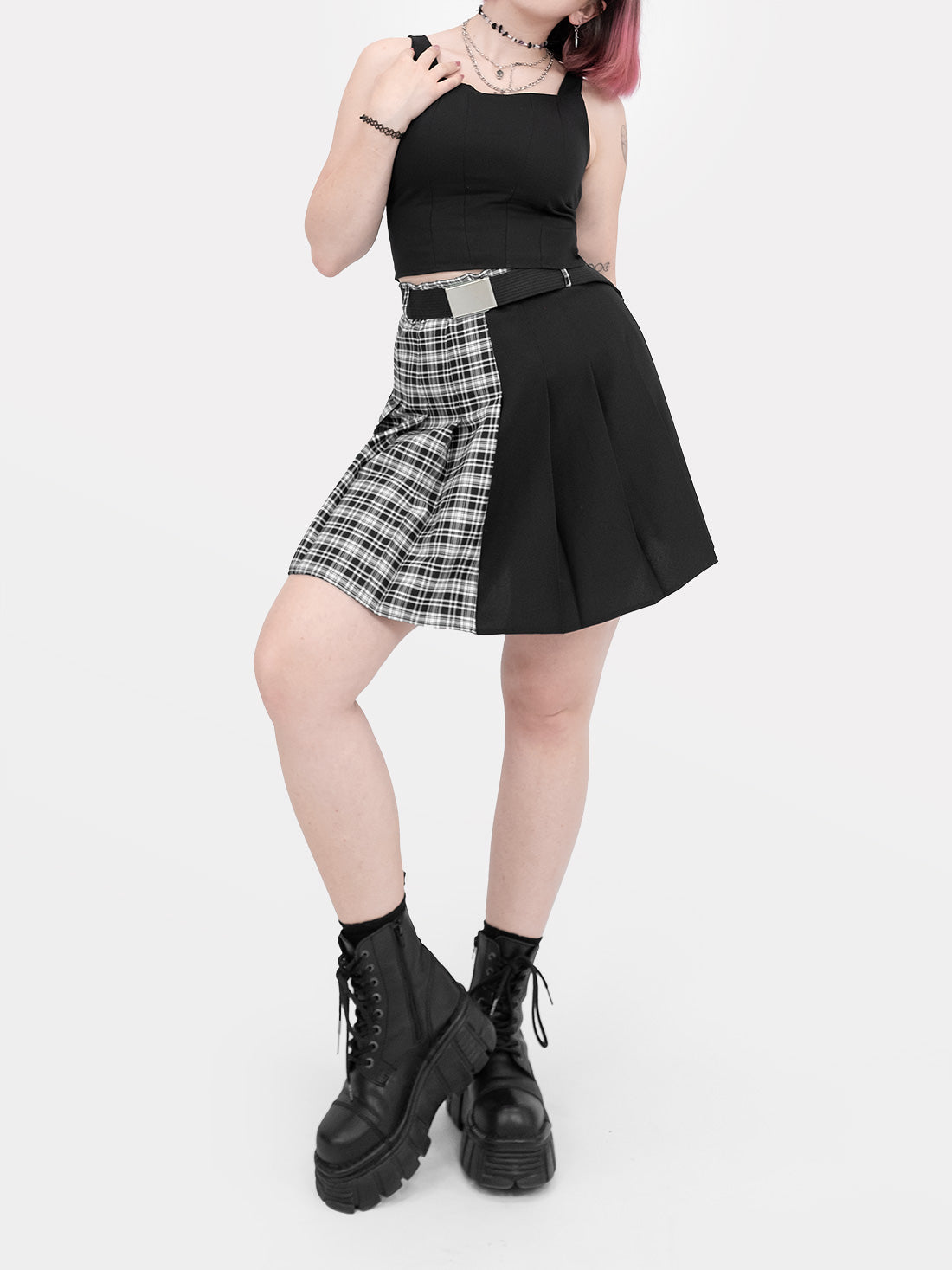 Contrast Plaid Tennis Skirt