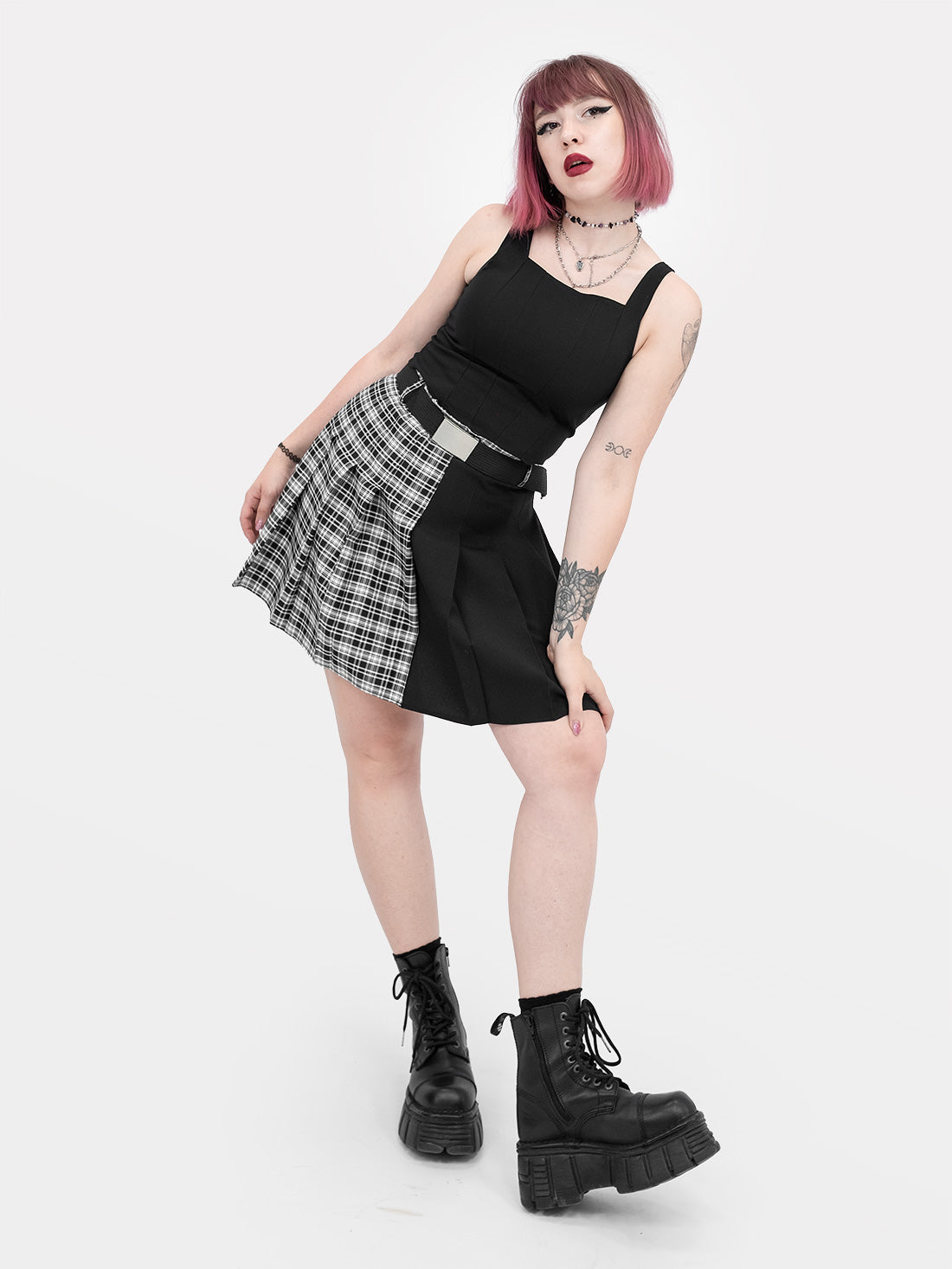 Contrast Plaid Tennis Skirt