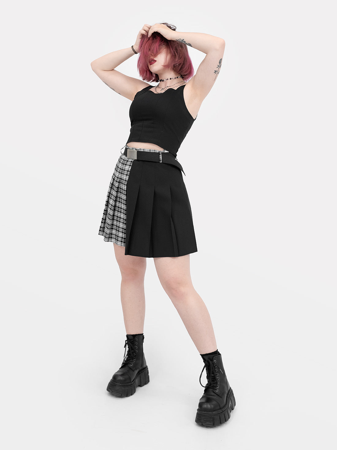 Contrast Plaid Tennis Skirt
