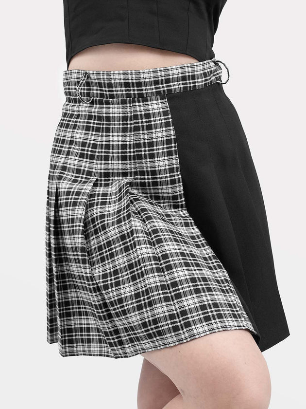 Contrast Plaid Tennis Belt Skirt