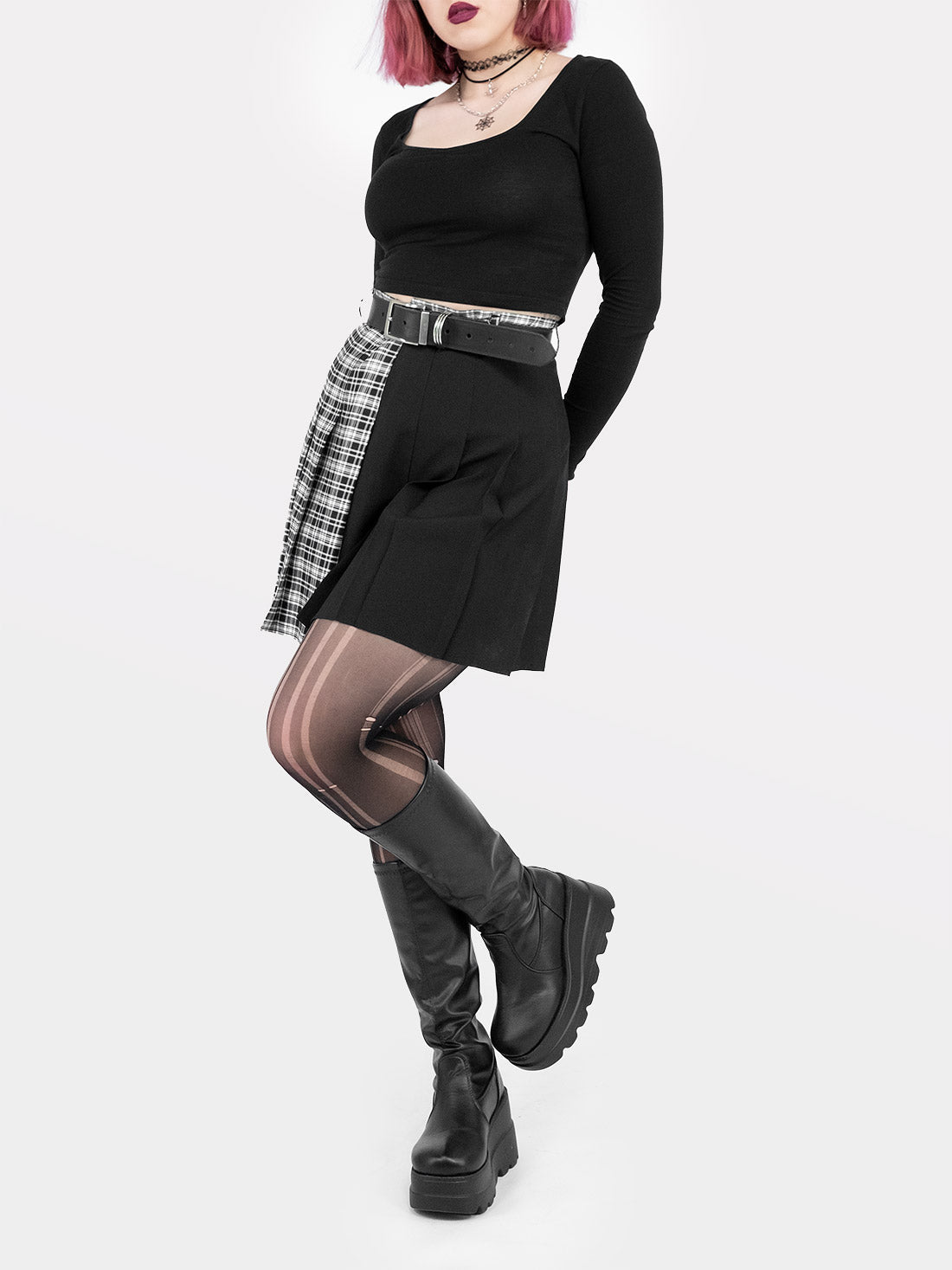 Contrast Plaid Tennis Skirt