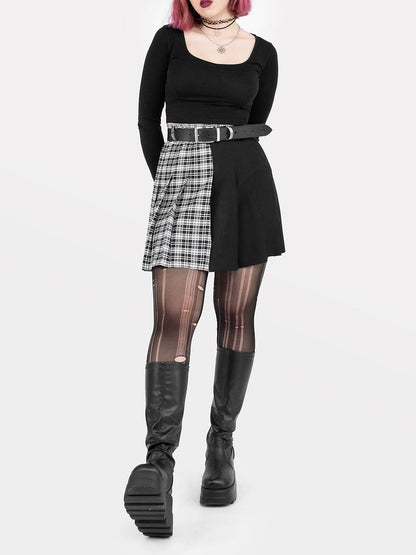 Contrast Plaid Tennis Skirt