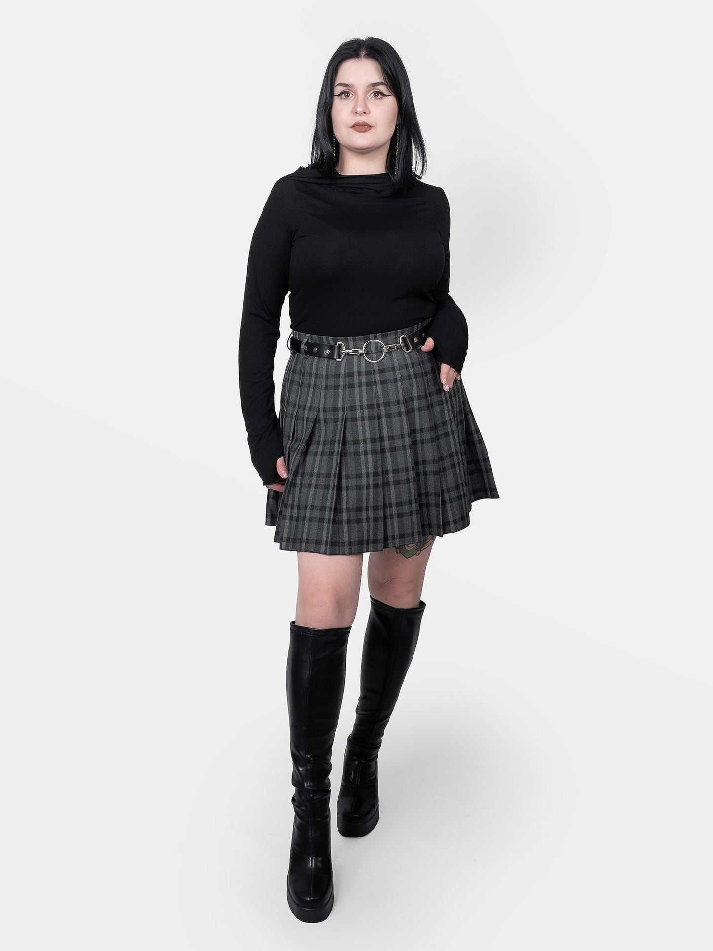 Grey Plaid Flannel Tennis Skirt