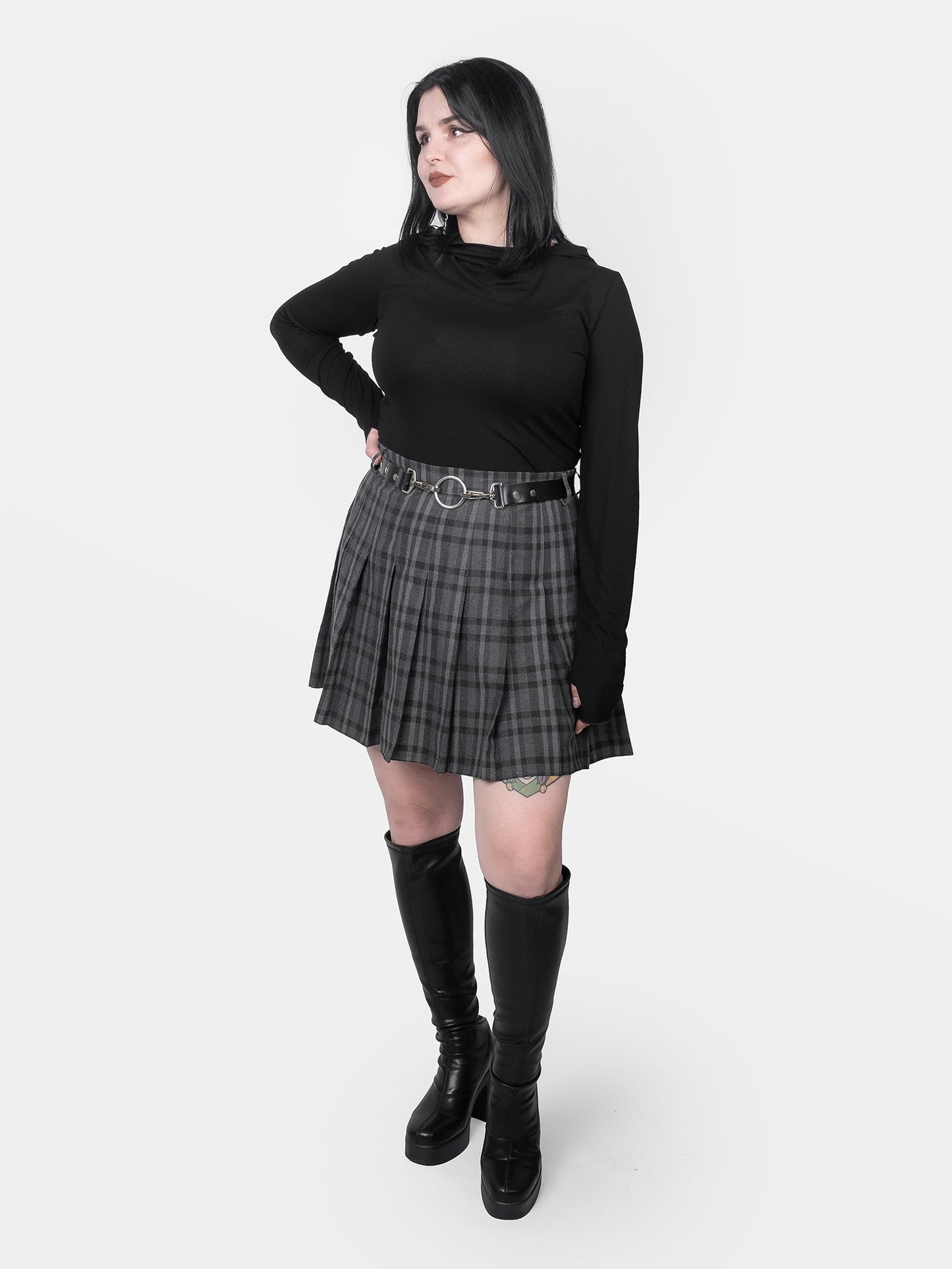 Grey Plaid Flannel Tennis Skirt