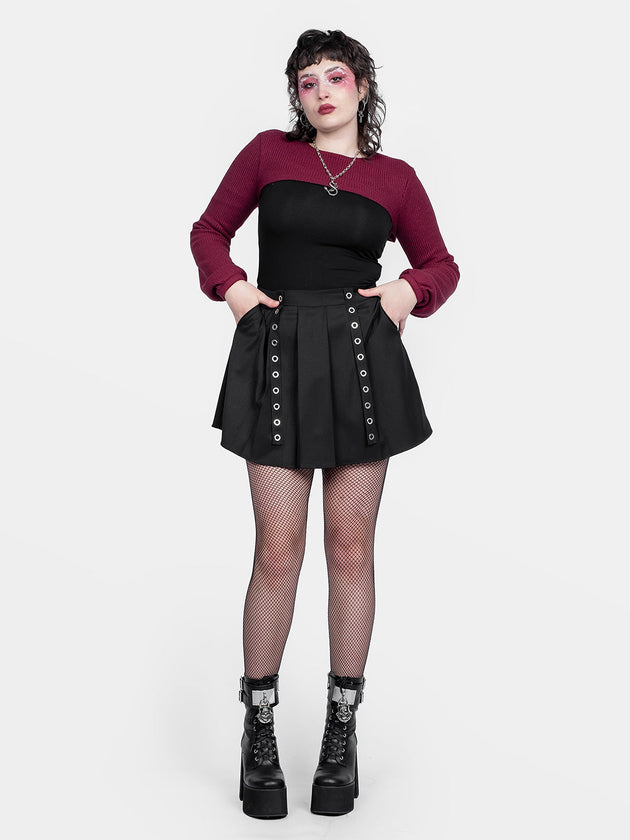 Abyss Eyelets Pleated Mini Skirt