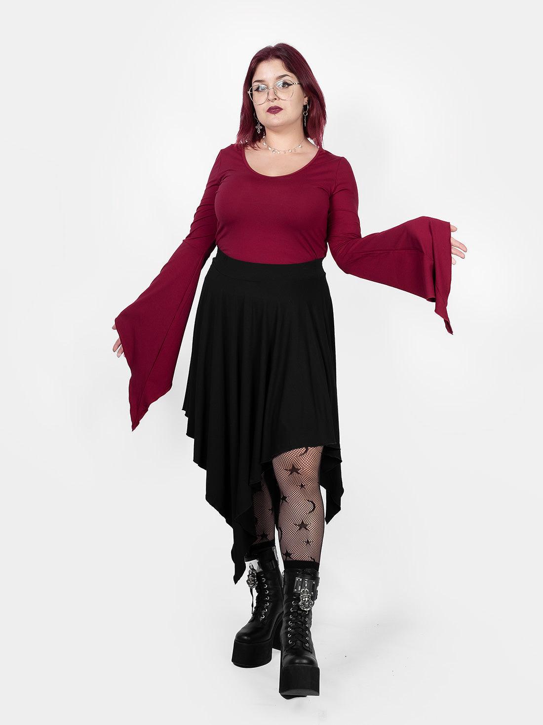 Burgundy Wisteria Bell Sleeve Top