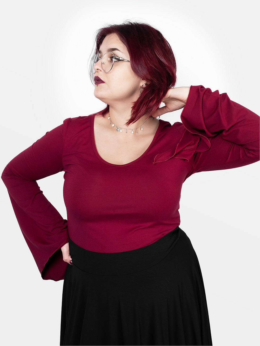 Burgundy Wisteria Bell Sleeve Top