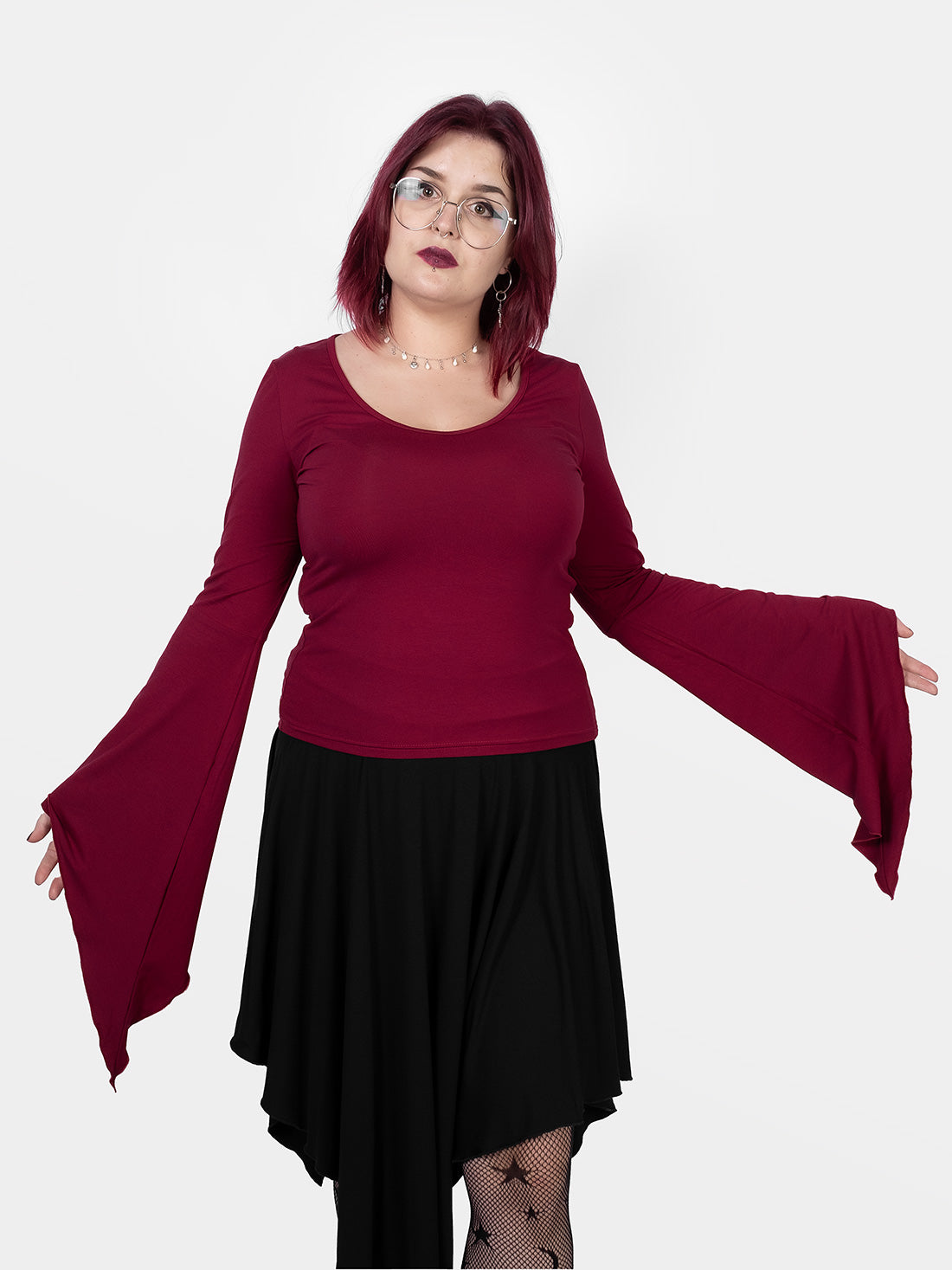 Burgundy Wisteria Bell Sleeve Top