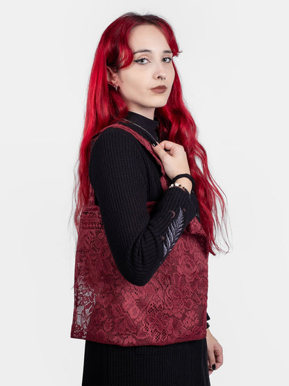 Burgundy Lace Zero Waste Tote Bag