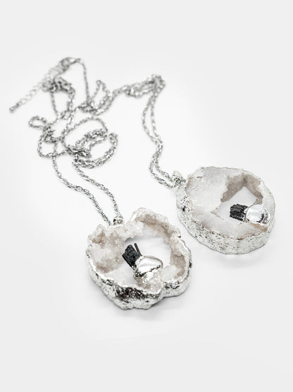 Hallowed Druzy Agate & Tourmaline Necklace
