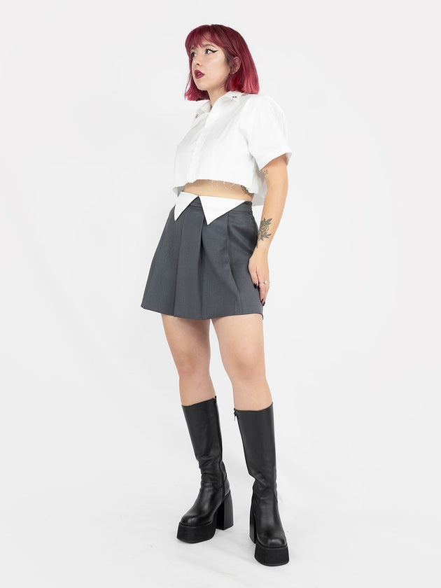 Ether Grey Pleated Mini Skirt
