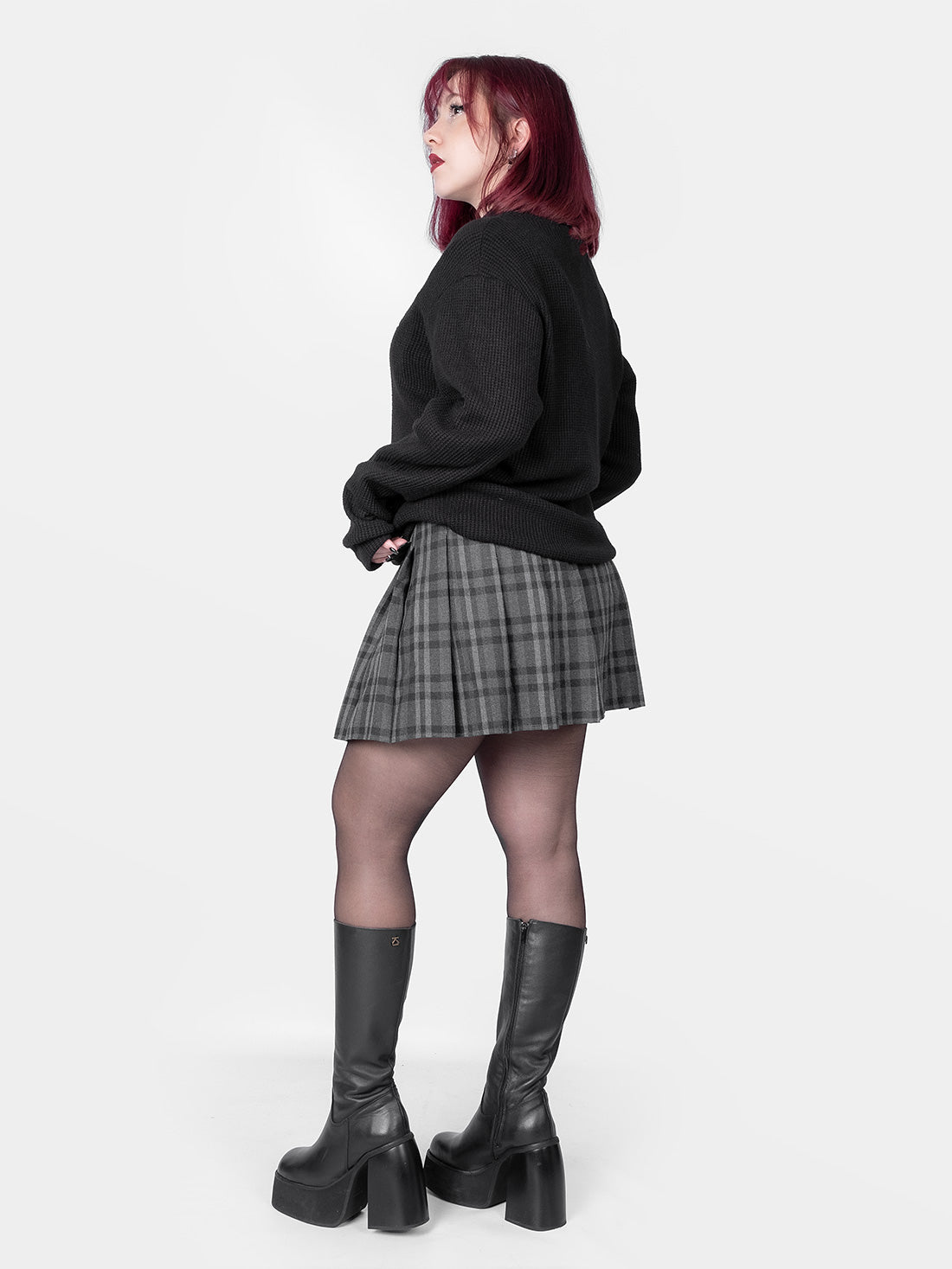 Grey Plaid Flannel Tennis Skirt