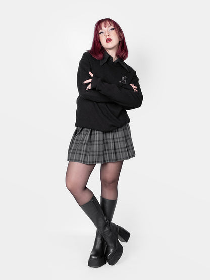 Grey Plaid Flannel Tennis Skirt