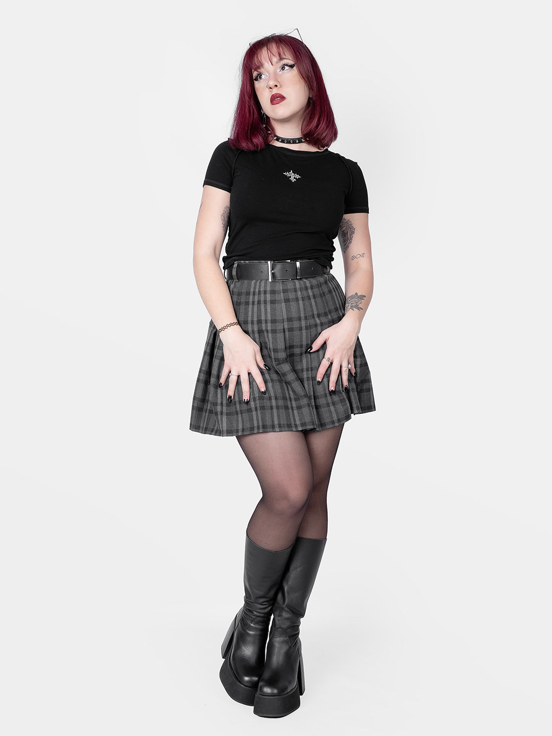 Grey Plaid Flannel Tennis Skirt