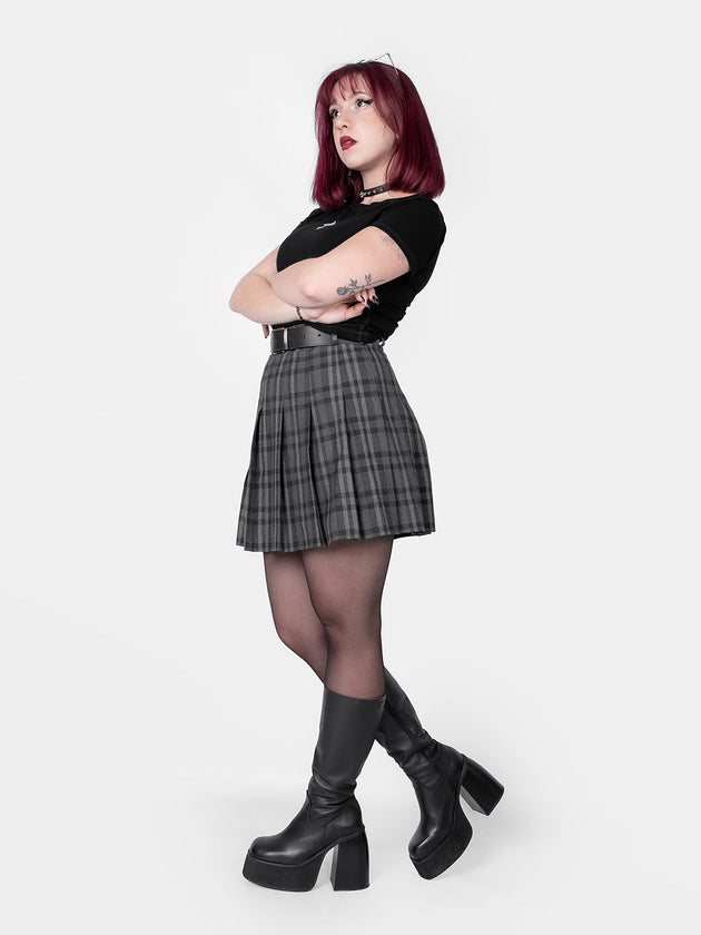 Grey Plaid Flannel Tennis Skirt