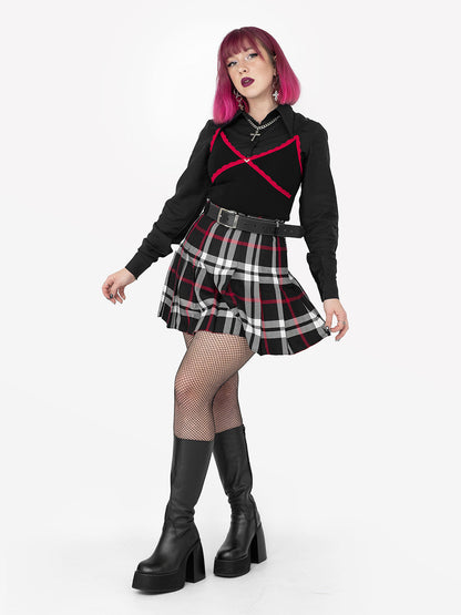 Red-Black Plaid Tennis Skirt