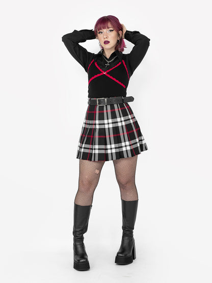 Red-Black Plaid Tennis Skirt