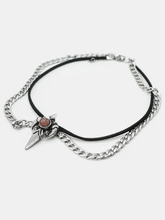 Choker z łańcuchem i kwarcem Lithium