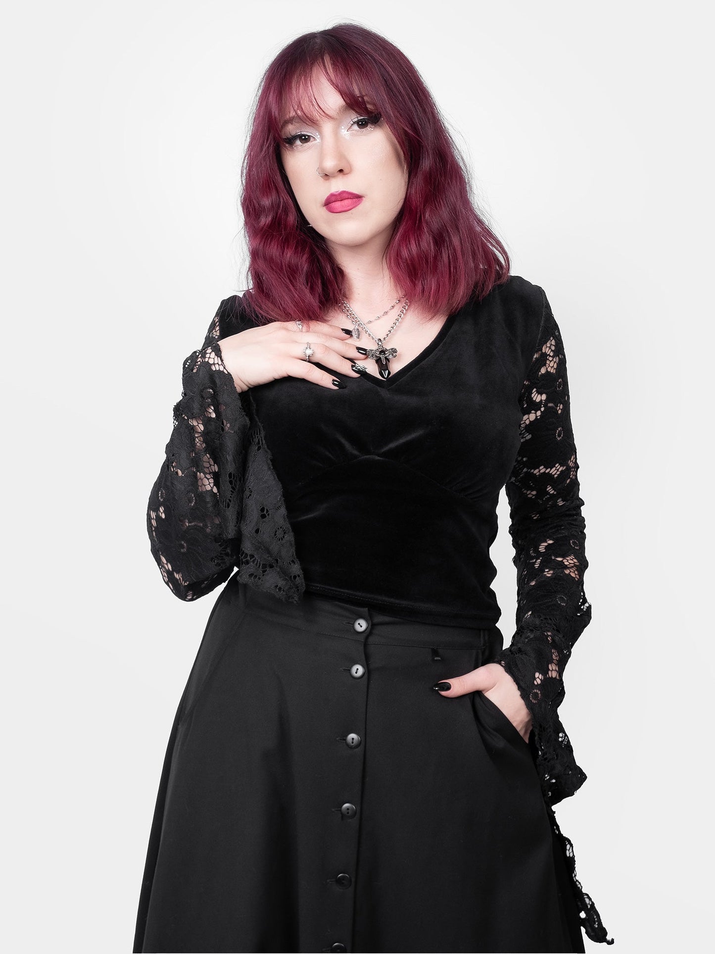 Rosalind Lace Sleeve Velvet Top