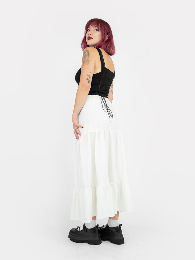 Ecru Oblivion Ruffled Maxi Skirt