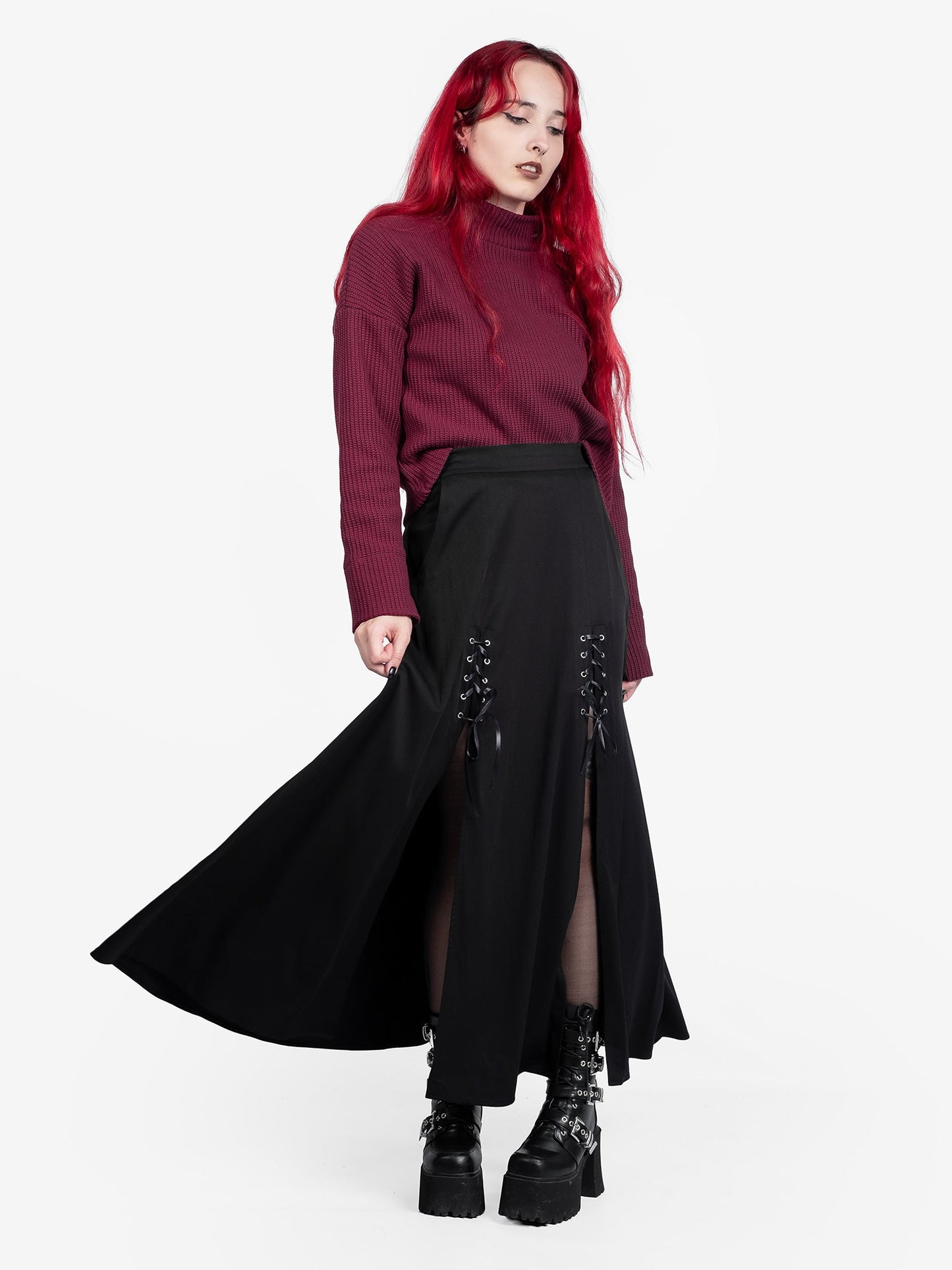 Lacrimosa Lace Up Midi Skirt