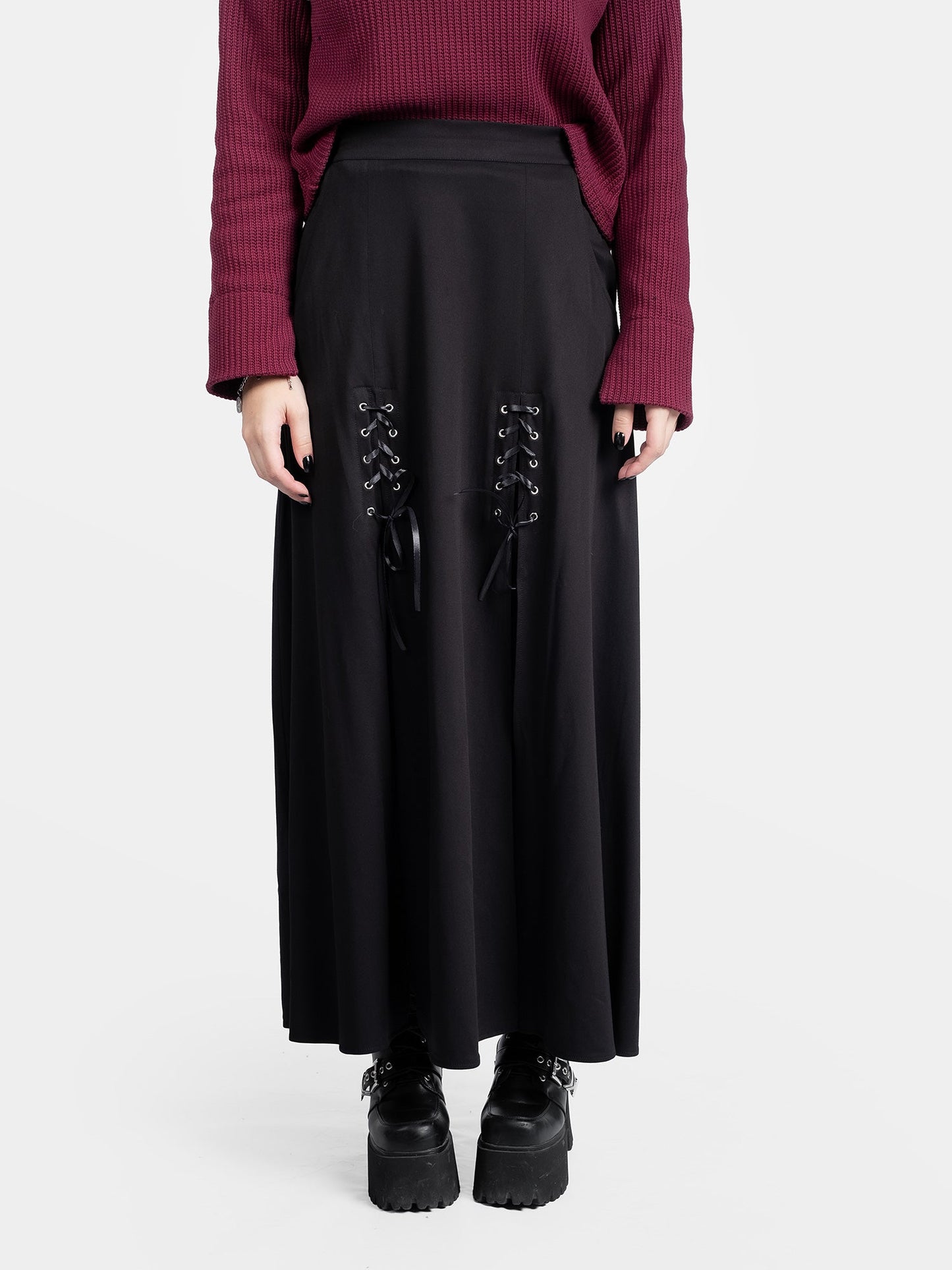 Lacrimosa Lace Up Midi Skirt