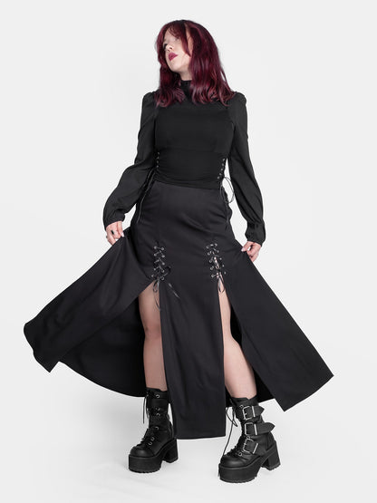 Lacrimosa Lace Up Midi Skirt