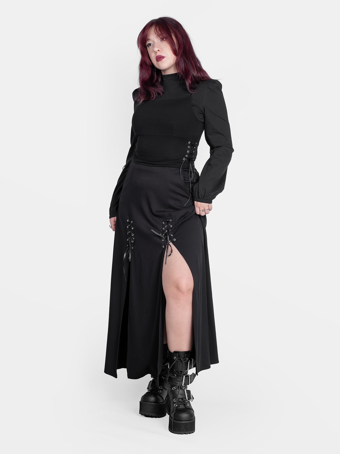 Lacrimosa Lace Up Midi Skirt