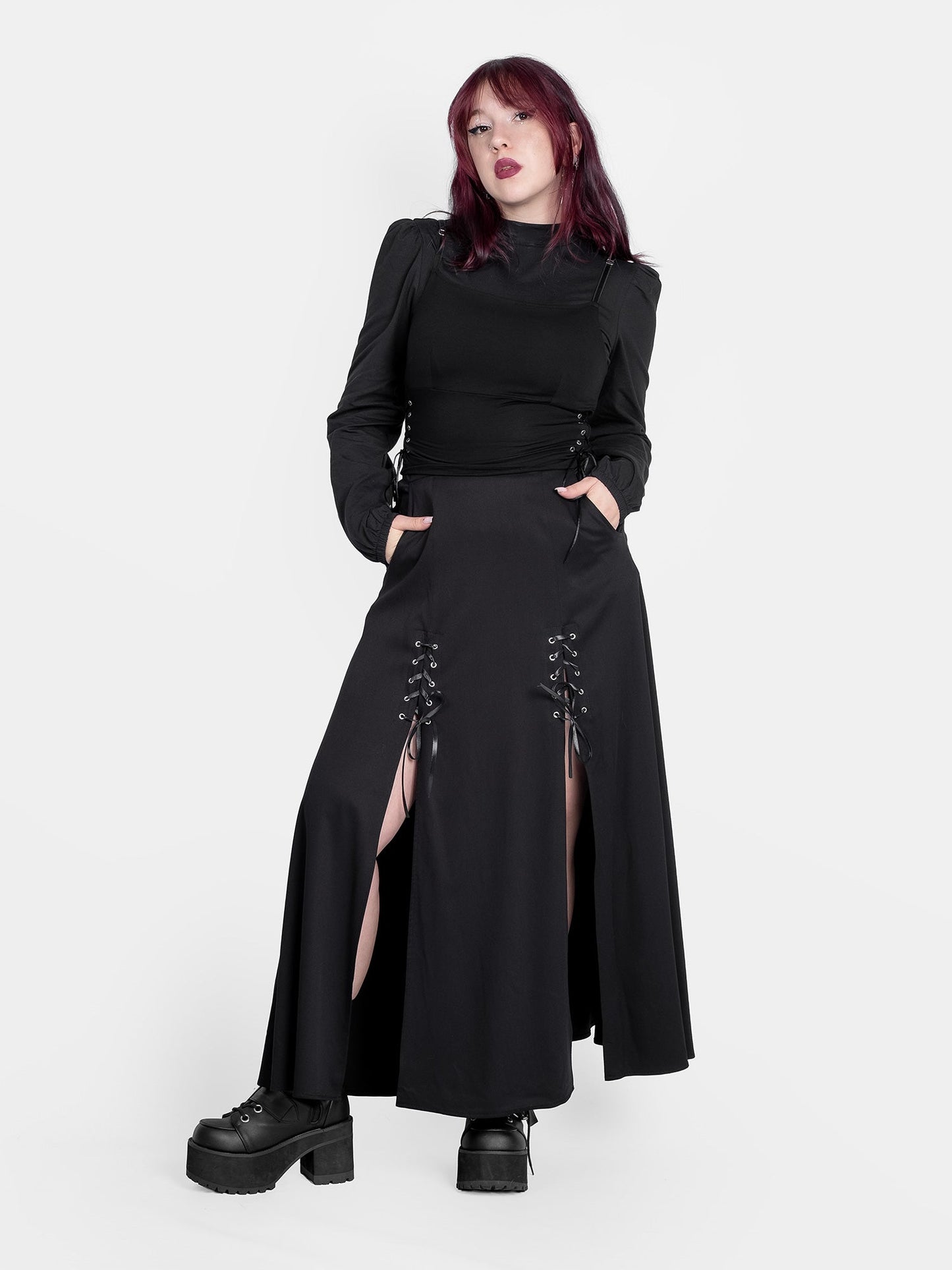 Lacrimosa Lace Up Midi Skirt