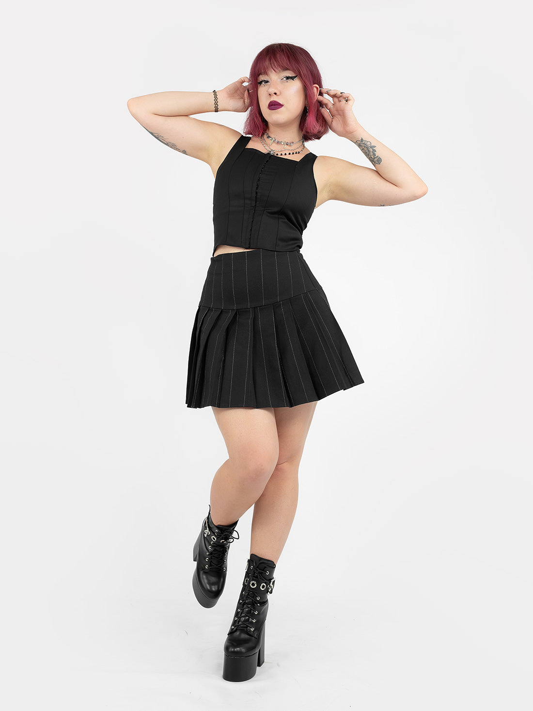 Pinstripe Pleated Mini Skirt