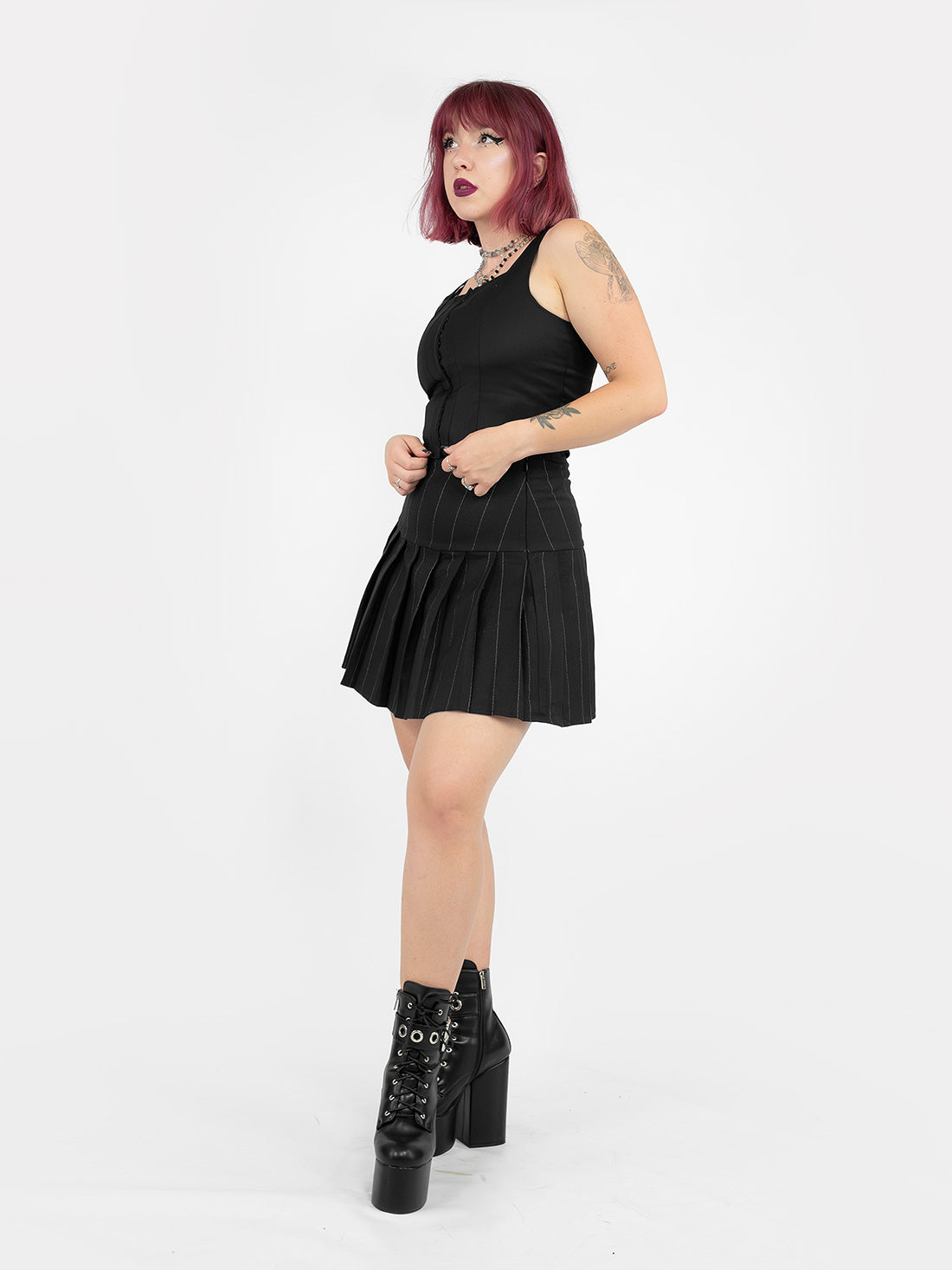 Pinstripe Pleated Mini Skirt