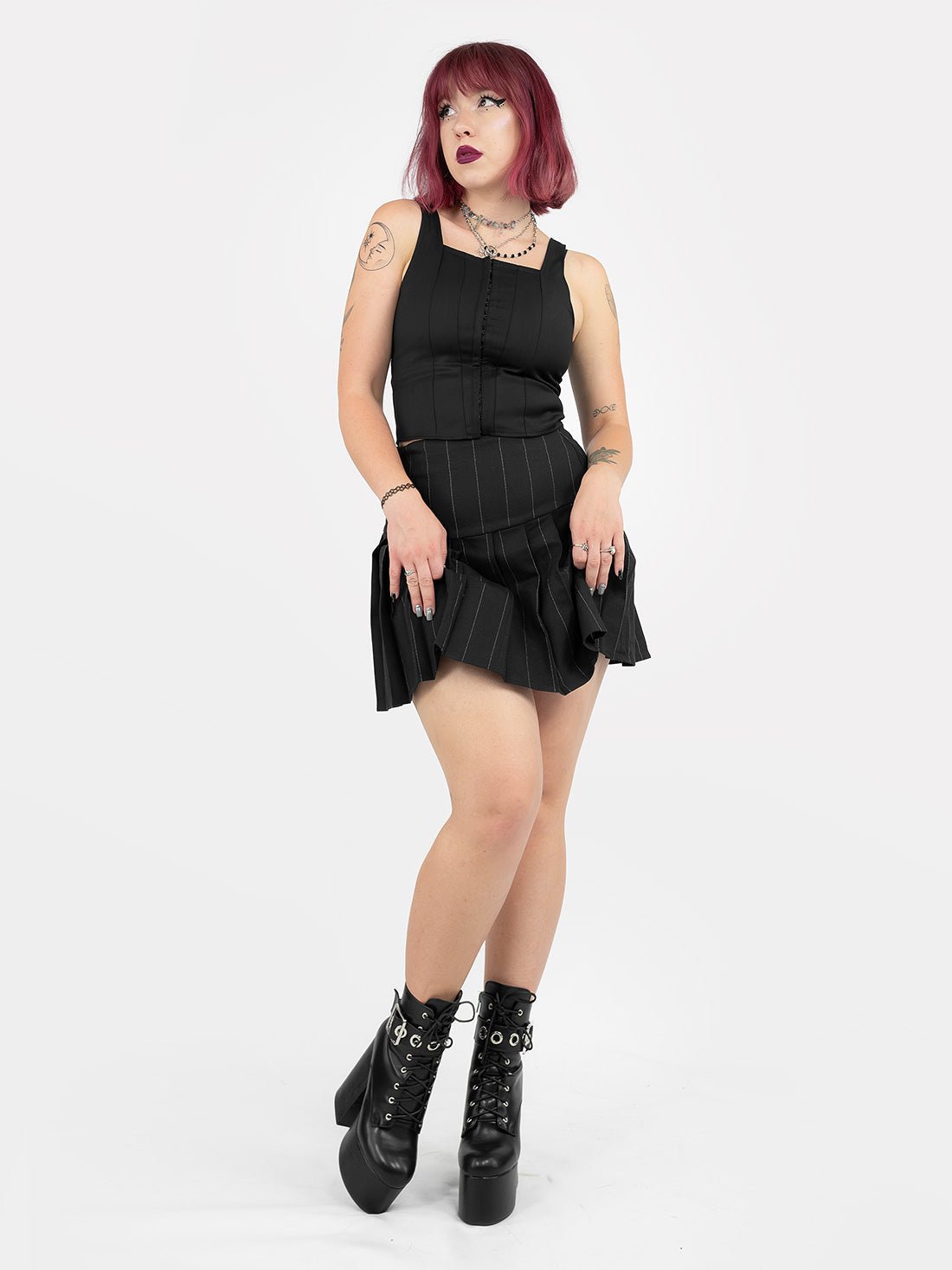 Pinstripe Pleated Mini Skirt