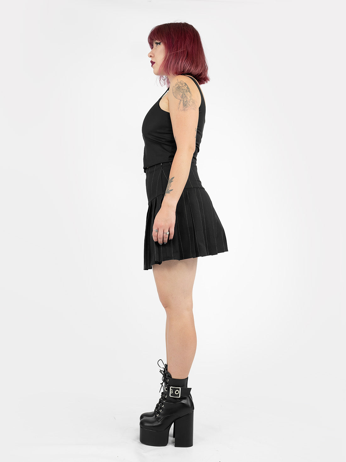 Pinstripe Pleated Mini Skirt