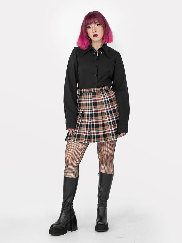 Beige-Red Plaid Tennis Skirt