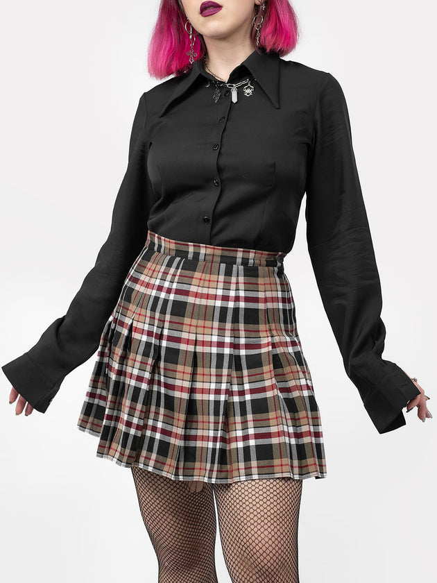 Beige-Red Plaid Tennis Skirt