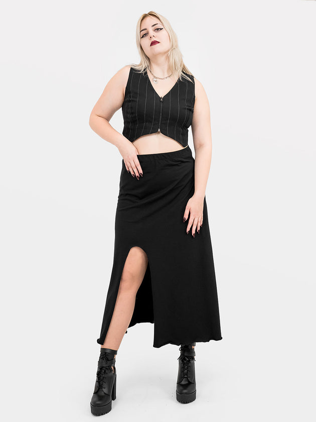 Demeter Black Slit Midi Skirt