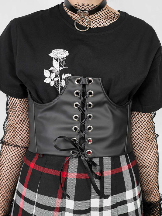 Noir Leather Lace Up Corset Belt