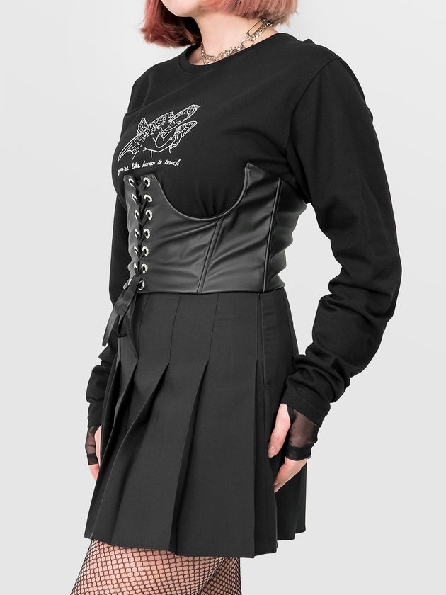 Noir Leather Tie-Up Corset Belt